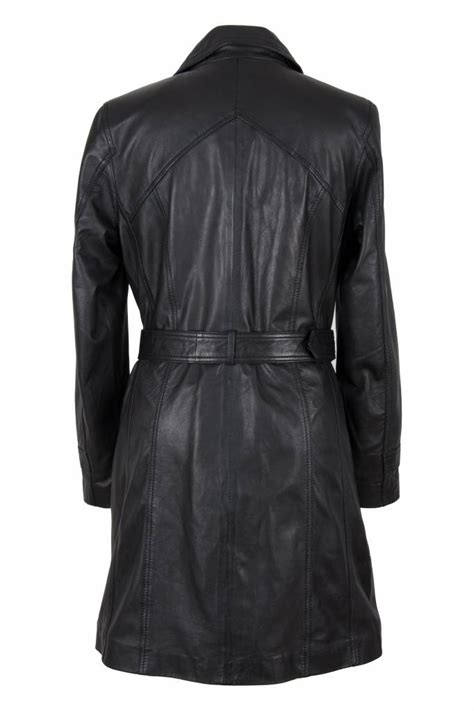 Dames Leren Trenchcoat Zwart Leather City