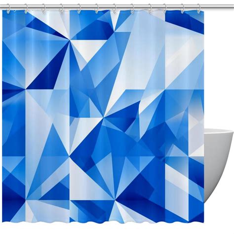 Shower Curtains Blue And White Geometry Waterproof Shower Curtain With