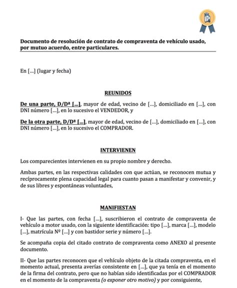 Modelo Para Resolver O Anular Un Contrato De Compraventa De Veh Culo