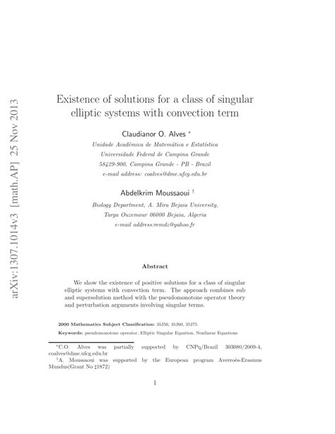 Pdf Existence Of Solutions For A Class Of Singular Elliptic Systems