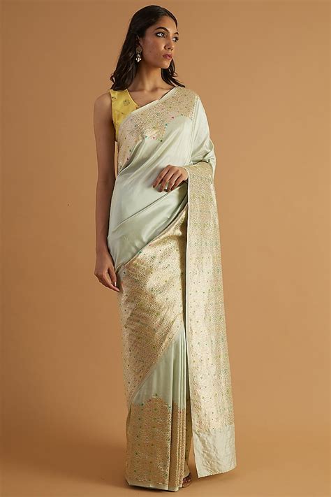 Ivory Katan Silk Saree Set Design By Neitri At Pernias Pop Up Shop 2024