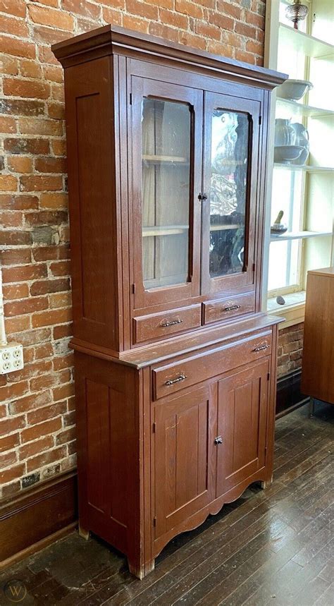 Antique Hutch Buffet China Cabinet Cupboard Oak Wood Original Vtg Hoosier Style 4365367310