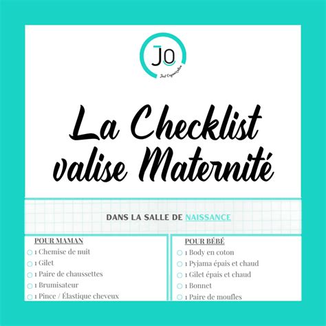 Checklist Une valise pour la Maternité Just Organization