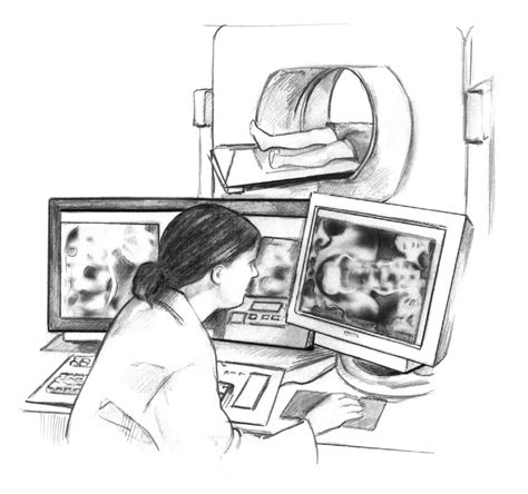 Computerized Tomography Scanner With A Health Care Professional Looking