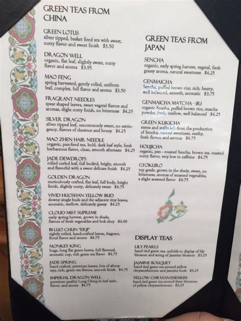 Menu at The Boulder Dushanbe Teahouse cafe, Boulder