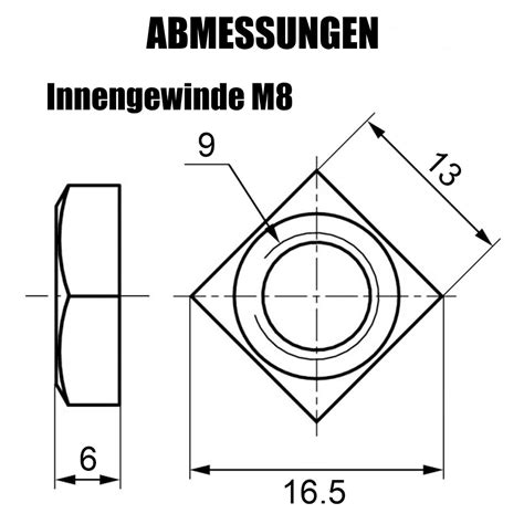 M8 DIN 557 Edelstahl A2 70 Vierkantmutter PV Mutter A2 Nutenstein Im