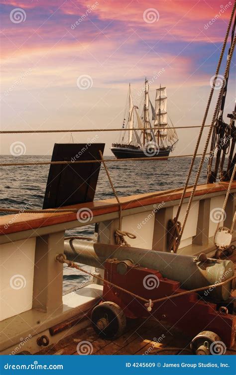 Pirates Ship Deck With Jolly Roger Flag And Old Paper Scroll Or Map