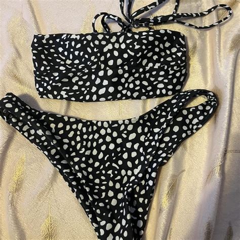 Navy And White Polka Dot Bikini From Shein Brand Depop