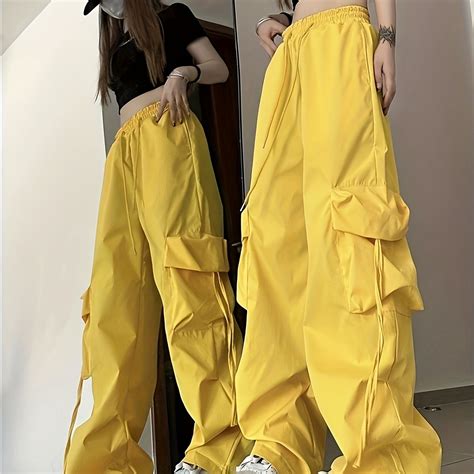 Y2k Drawstring Cargo Pants Elastic Waist Baggy Pants With Pockets Womens Clothing Cargo