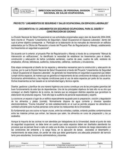 PDF DOCUMENTO No 13 LINEAMIENTOS EN SEGURIDAD OCUPACIONAL PARA EL