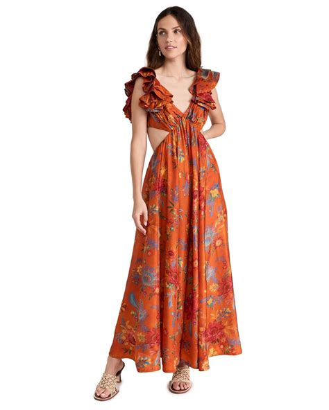 Zimmermann Ginger Frill Midi Dress In Orange Lyst