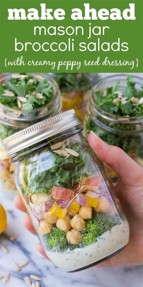 These Easy Vegetarian Mason Jar Broccoli Salads With Kale And Apple Are A Yummy Make Ahead Lunch