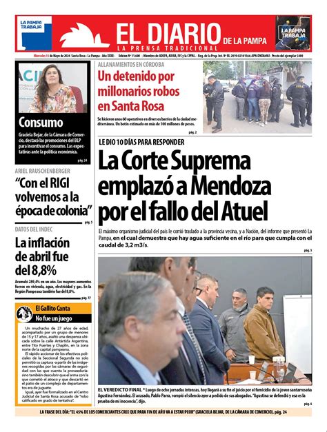 Tapa De El Diario En Papel Miércoles 15 De Mayo De 2024 El Diario De