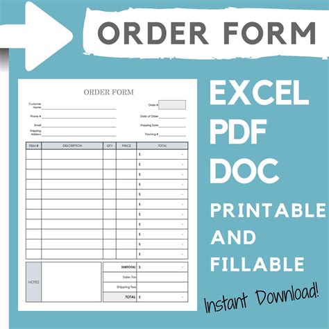 Blank Fillable Order Form Excel Printable Forms Free Online