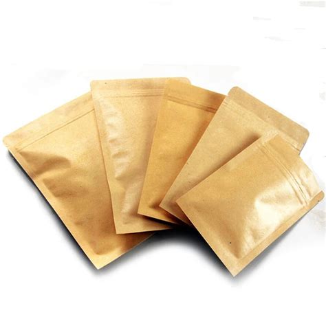 Pcs Small Big Kraft Paper Food Packaging Bags Zip Lock Brown Dried