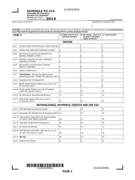 Amended Pa Fiduciary Income Tax Schedule Pa 41x Fill Out And Sign Printable Pdf Template