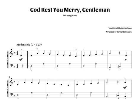 God Rest You Merry Gentleman Easy Piano Sheet Music Traditional Christmas Song Easy Piano