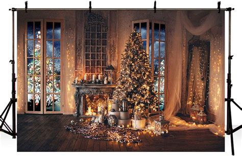 Mehofoto X Ft Christmas Tree String Lights Backdrops Fireplace Candle