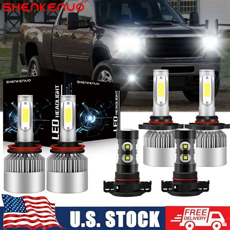 For Gmc Sierra White Led Headlights Fog Light