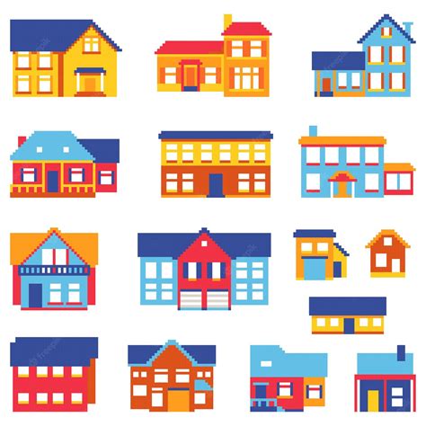 Premium Vector Set Of Pixel Houses Isolated On White Background