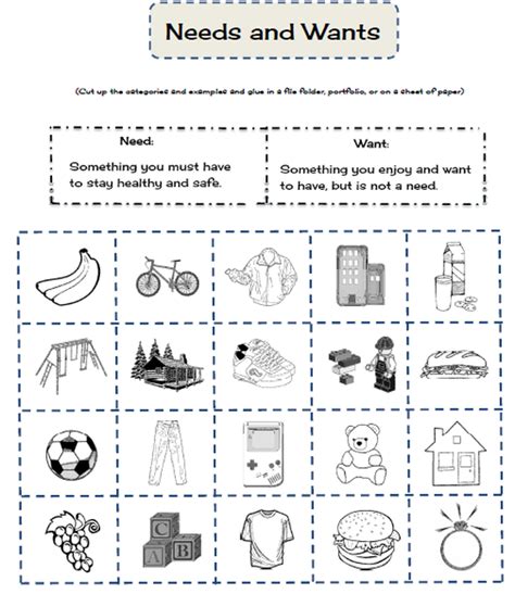 Needs And Wants Worksheets Kindergarten