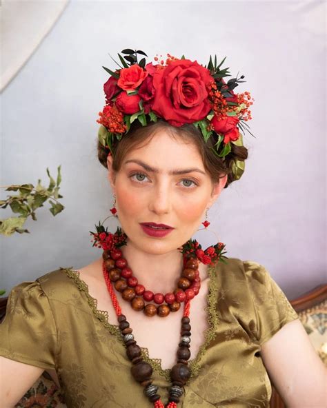 Red Frida Kahlo Headband Big Flower Bridal Headpiece Wedding Etsy