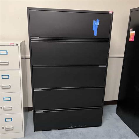 36 W X 68 H Black Metal 5 Drawer Lateral Filing Cabinet Office