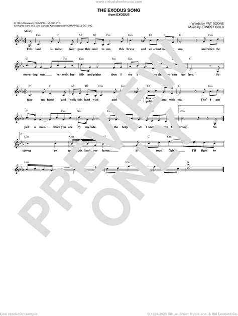 Boone The Exodus Song Sheet Music Fake Book Pdf Interactive