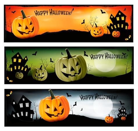 Tres Pancartas De Halloween Vector Premium