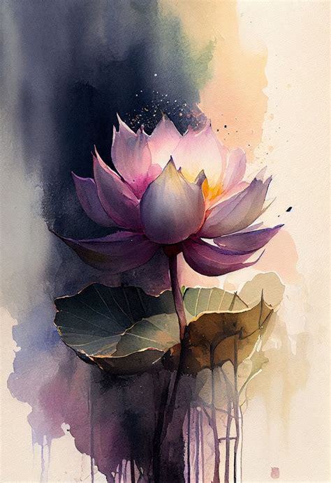 Paarse Lotus Flower Art Print Botanische Aquarellen Illustratie Instant