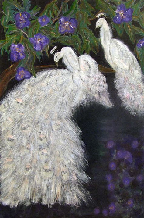 Albino Peacocks Painting by Mikki Alhart