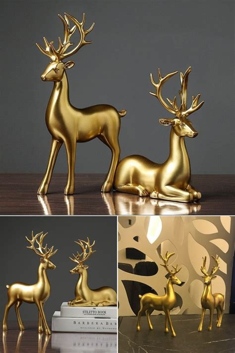 🦌golden Couple Deer Figurines Deer Figurines Christmas Decorations