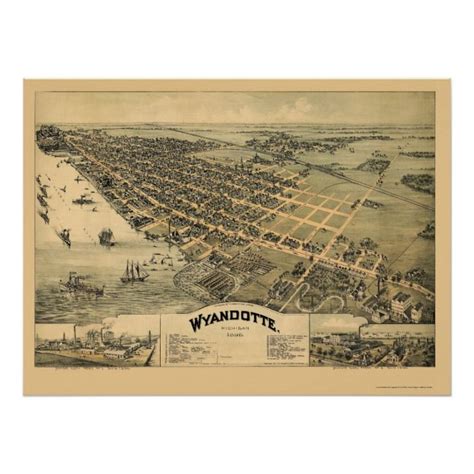 Wyandotte Mi Panoramic Map Poster Zazzle Birds Eye View Map