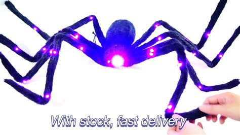 Large Horrible Spider Halloween Decoration Black Furry Led Spider For