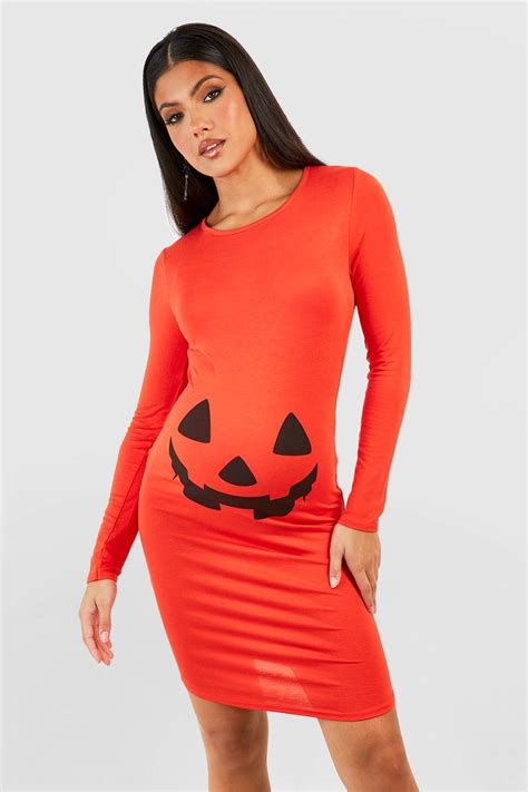 Womens Maternity Pumpkin Halloween Bodycon Dress Boohoo Uk