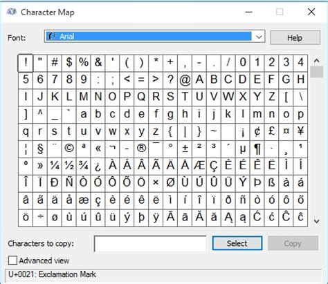 Ansi Character Map