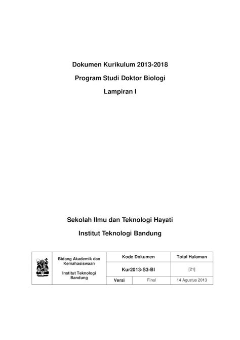 Pdf Dokumen Kurikulum Program Studi Doktor Biologi Lp