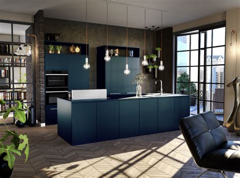 Keuken Donkerblauw Met Kookeiland Kitchen Dining Living New Kitchen