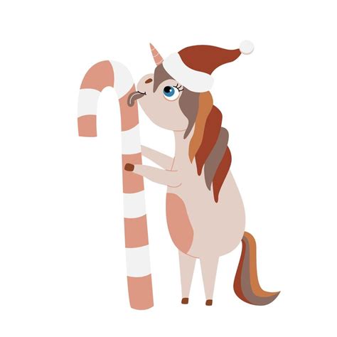 Jolie Petite Licorne Avec Une Canne En Bonbon Illustration Vectorielle