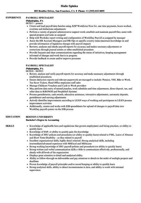 Payroll Specialist Resume Samples Velvet Jobs