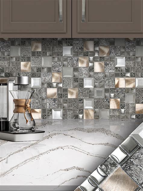 Glass Metal Gray Copper Mosaic Backsplash Tile