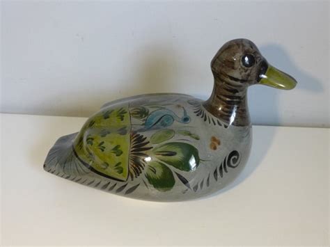 Large Mexican Pottery Duck Vintage Tonala Hand Painted Duck Etsy