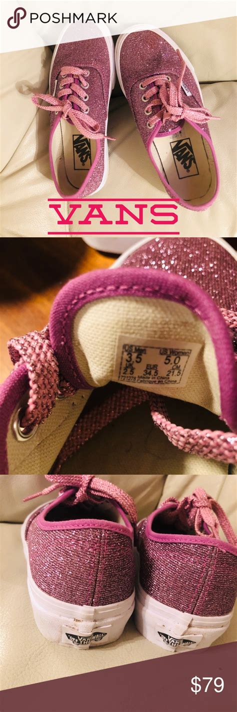 Vans Pink Glitter Canvas Lace Up Shoes Cute Size 5 Lace Up Shoes Cute Vans Shoes