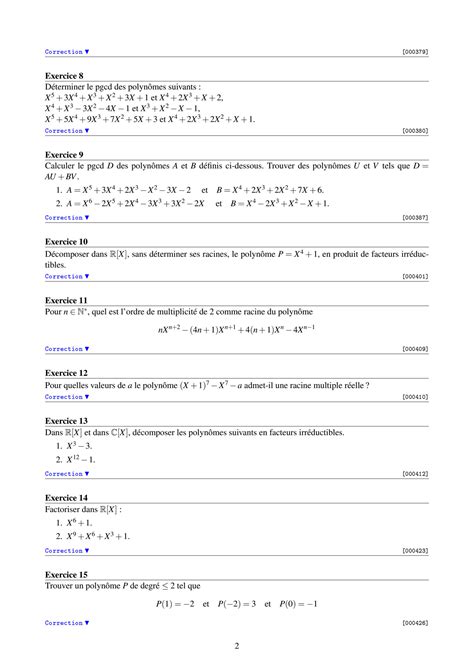 SOLUTION Exercices 2 Polynomes Avec Correction Studypool