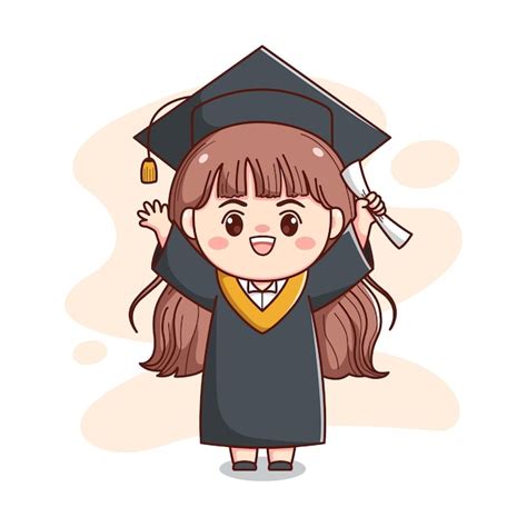 Premium Vector Happy Graduation Girl With Cap And Gown Cute Kawaii Chibi Cartoon