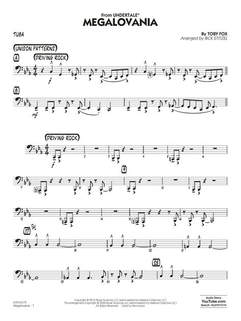 Megalovania Arr Rick Stitzel Tuba Sheet Music Toby Fox Jazz