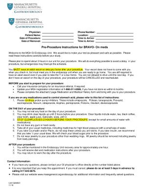 Fillable Online Pre Procedure Instructions For Bravo On Meds Fax Email