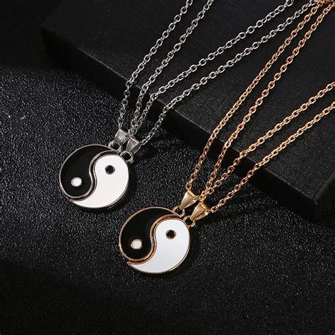 Cheap 2Pcs Tai Chi Yin Yang Couple Bracelets Necklaces Set Pendant