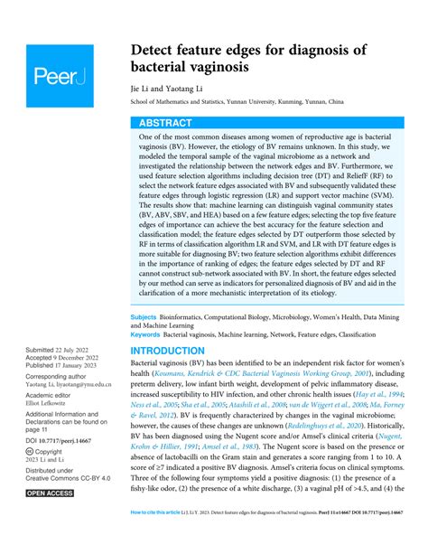 Pdf Detect Feature Edges For Diagnosis Of Bacterial Vaginosis