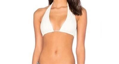 NWT PIlyq Keshi Pearl S Solid White Halter Triangle Bikini Swim Top